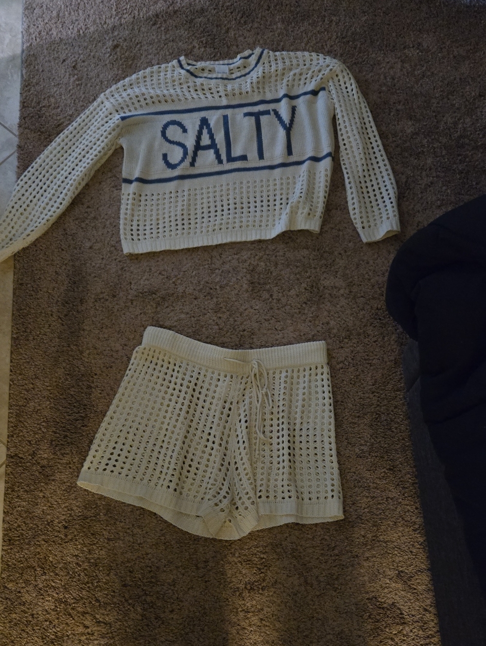 Roxy Cream Crochet Athletic Shorts with Drawstring
